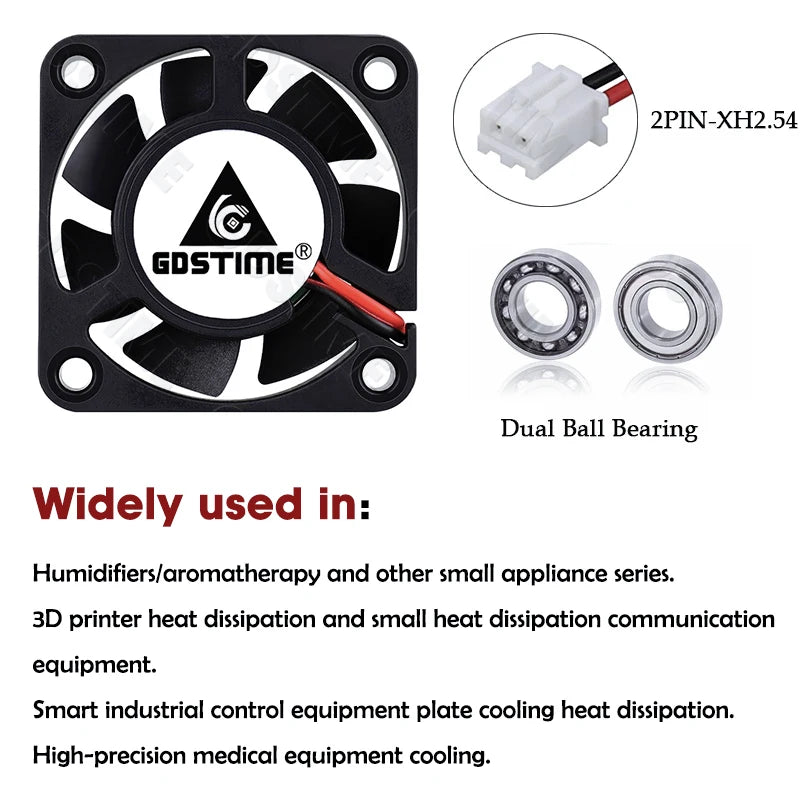 2Pcs Gdstime DC 24V 12V 5V 40mm x 40mm x 10mm 2-Pin Ball Bearing Computer PC Case Cooling Fan 4010