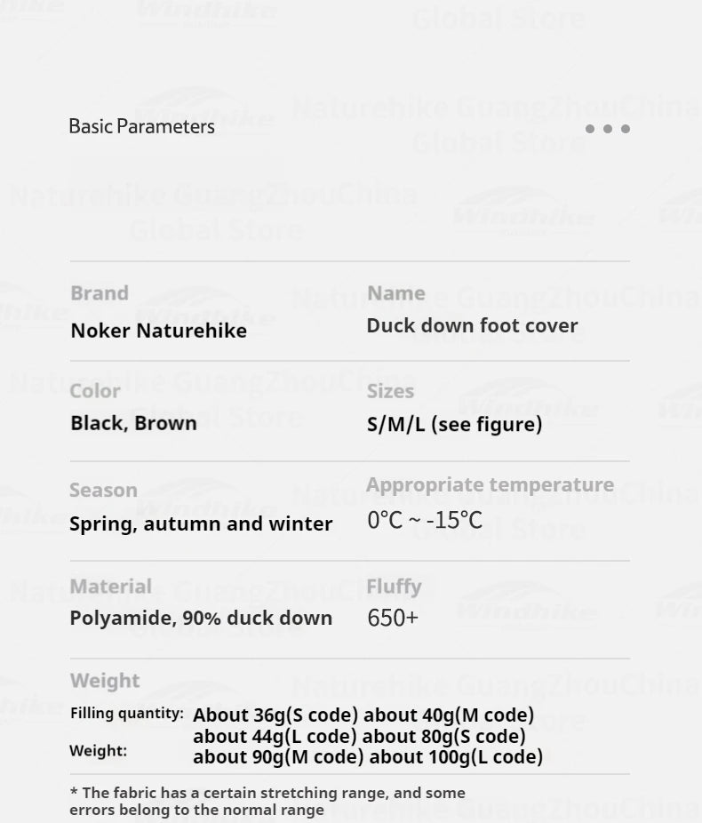 Naturehike Winter Warm Down Foot Outdoor Hiking Duck Down Shoes Cover Camping Travel 650FP Waterproof Ultralight Socks 0°C~-15°C