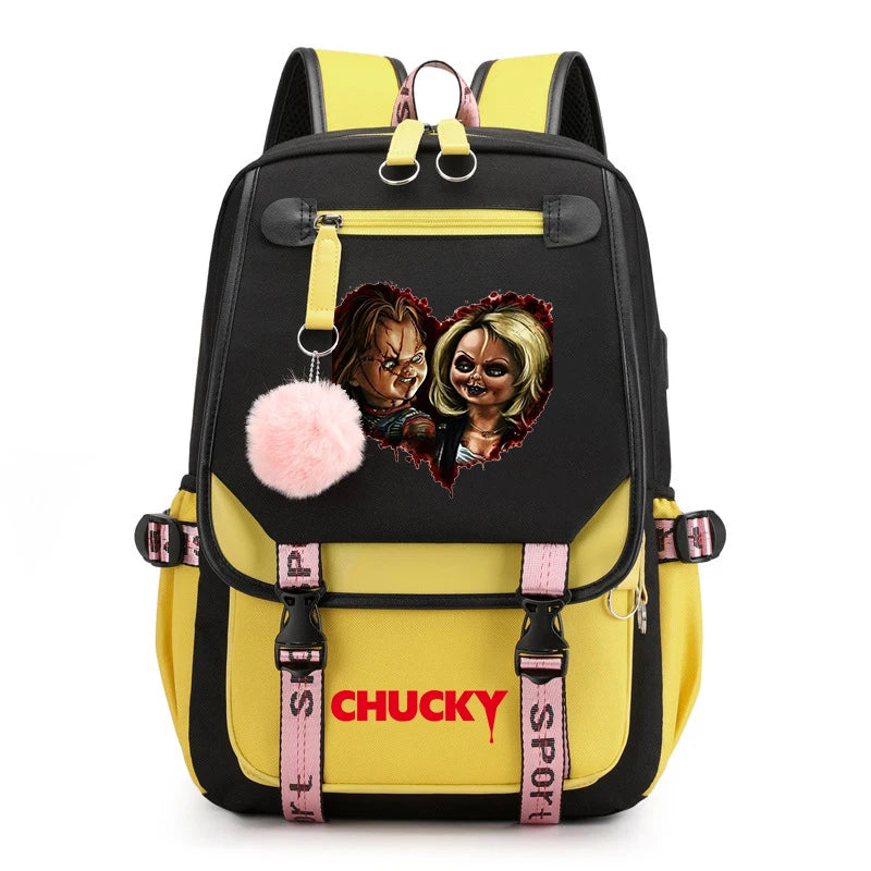 Horror Movie Child's Play Chucky Backpack Teenager School USB Charging Bags Men Women School Bag Travel Mochila
