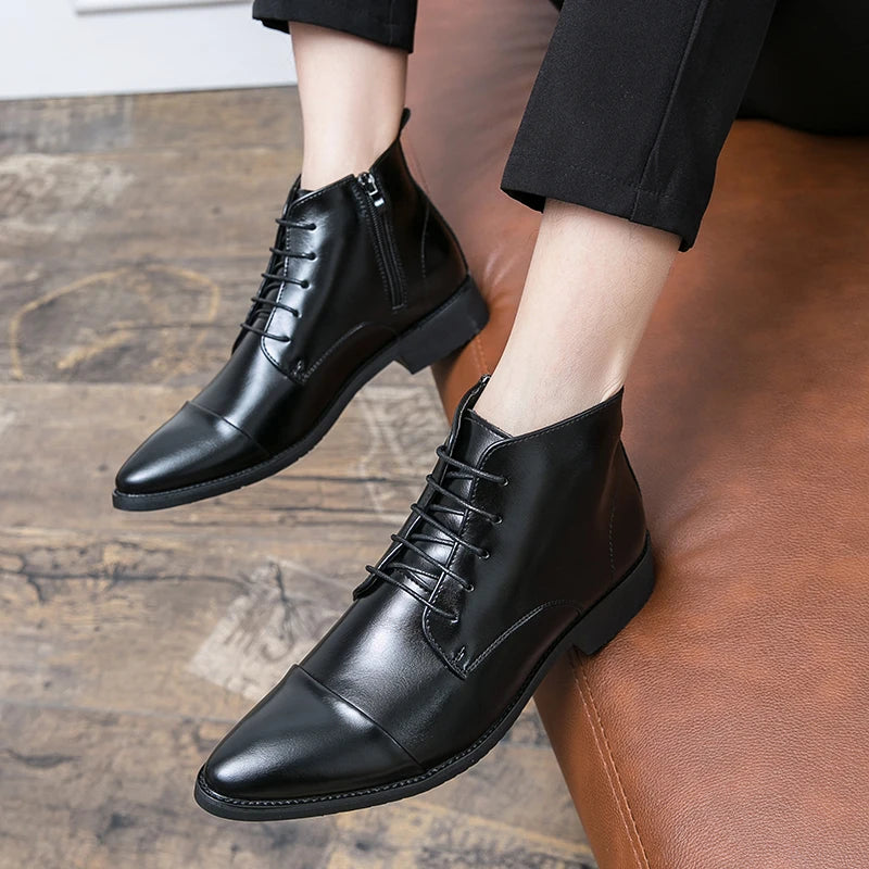 Luxury Designer Men's 38~48 Genuine Leather Italian Brand Dress Shoes Men Fashion Chelsea Casual Boots Retro Ankle Boot Footwear