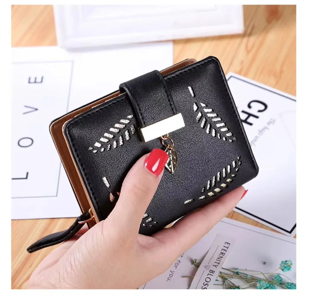 Luxury Women Wallet Leather Purse Short Zipper Clutch Bag Small Hollow Out Leaves Design Fashion Brand Wallets