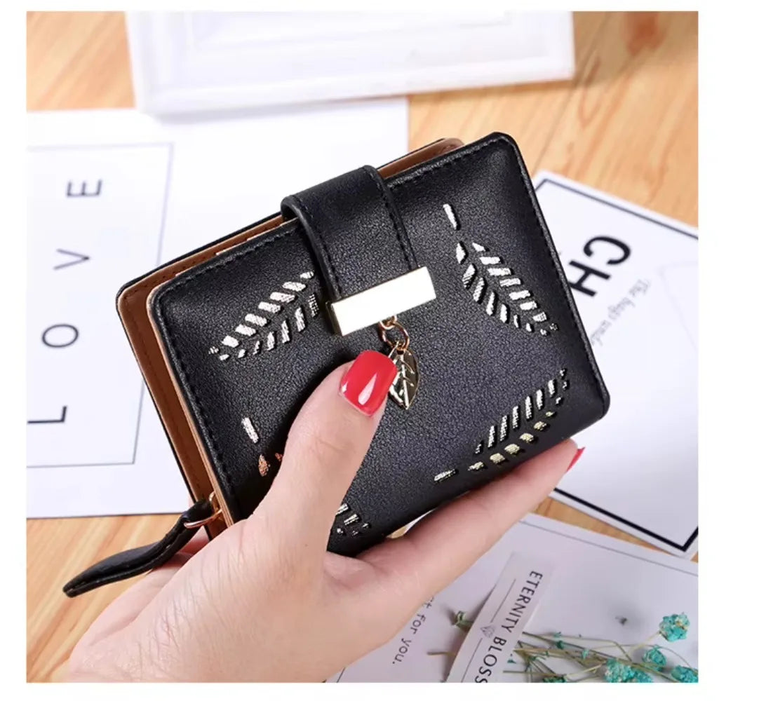 Luxury Women Wallet Leather Purse Short Zipper Clutch Bag Small Hollow Out Leaves Design Fashion Brand Wallets