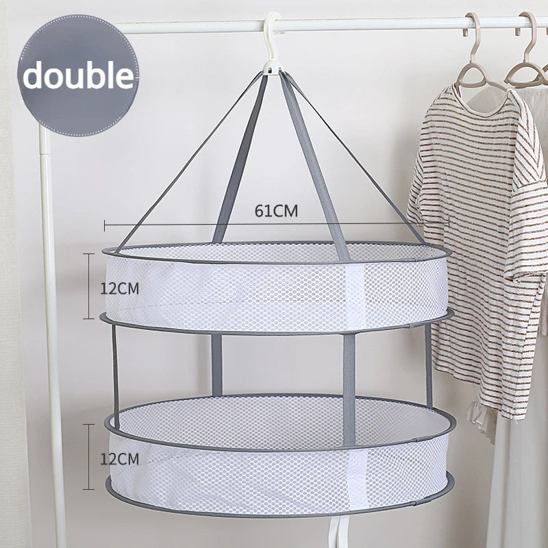 Foldable double-layer clothesline socks sweater socks artifact clothesline flat mesh bag clothesline drying net 1PC