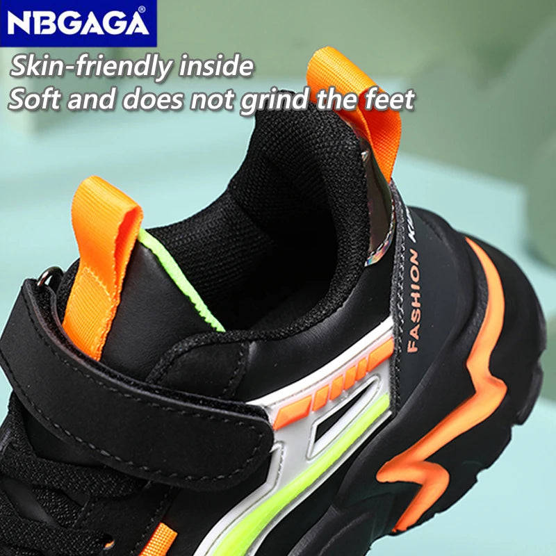 New Sport Sneaker Kids Boys Casual Shoes for 5-16Years Old Children Leather Non-Slip Fashion Tenis Shoes Soft Soled Black Shoe