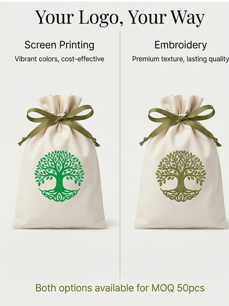 Small White Cotton Gift Bags Custom Party Muslin Linen Drawstring Bag Perfume Jewelry Logo Pouch