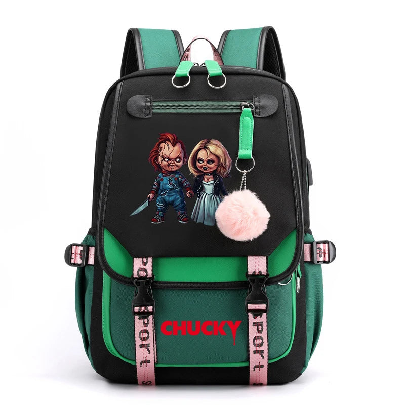Horror Movie Child's Play Chucky Backpack Teenager School USB Charging Bags Men Women School Bag Travel Mochila