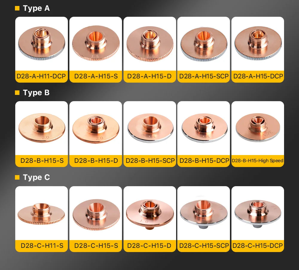 Cloudray Laser Nozzle Single Double Layer Dia.28mm Caliber 0.8 - 6.0mm for Precitec WSX Raytools Fiber Laser Cutting Head