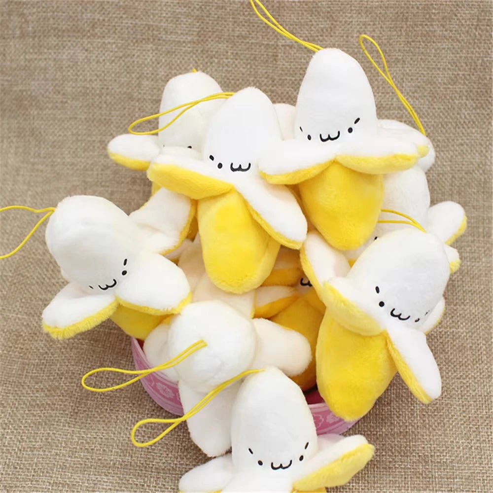 1-10pcs Cartoon Plush Banana Keychain on Backpack Hairy Kawaii Banana Pendant for Women Men Kid Toy Doll Key Chain Bag Car