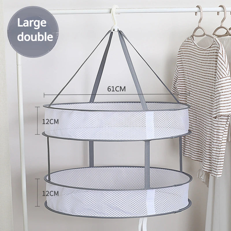 Foldable double-layer clothesline socks sweater socks artifact clothesline flat mesh bag clothesline drying net 1PC