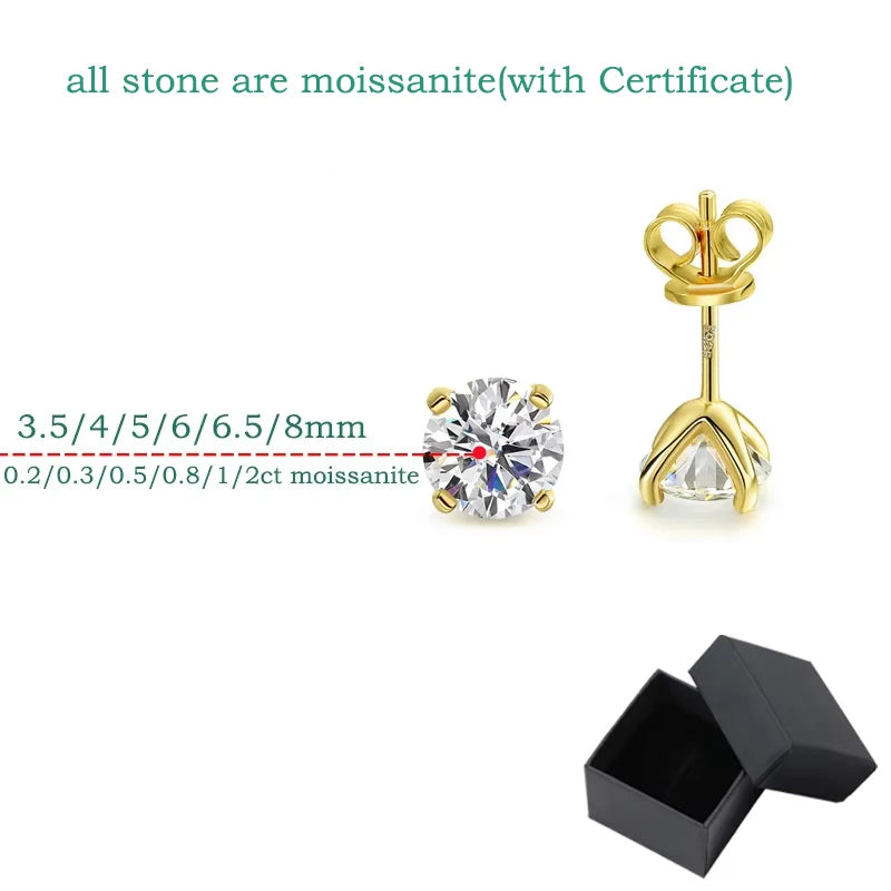 Smyoue Original S925 Sterling Silver Moissanite Stud Earrings VVS Round Cut 18k Gold Imitation Diamond Ear Studs for Women Gift
