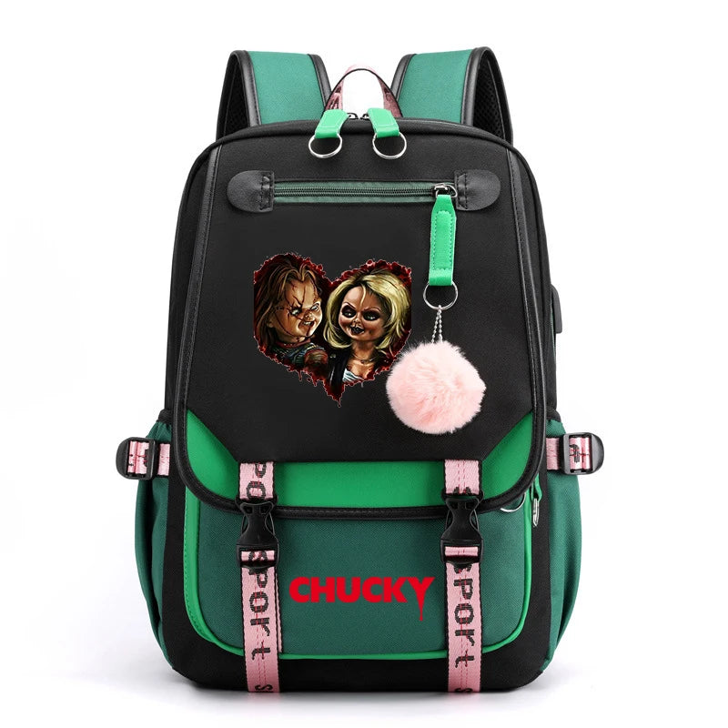 Horror Movie Child's Play Chucky Backpack Teenager School USB Charging Bags Men Women School Bag Travel Mochila
