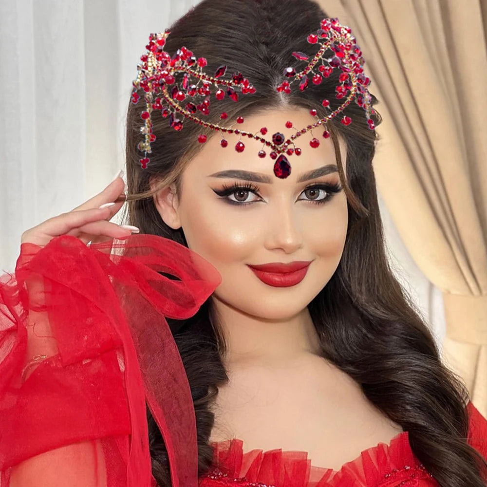 DZ215 Bling Indian Pendant Forehead Chain Jewelry Tiara Headpiece Bridal Headdress Crystal Wedding Headwear Accessories Gift