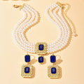A Moroccan-Style Bridal Imitation Pearl Necklace Handcrafted Beaded Square Pendant Wedding Dress Earring Accessory