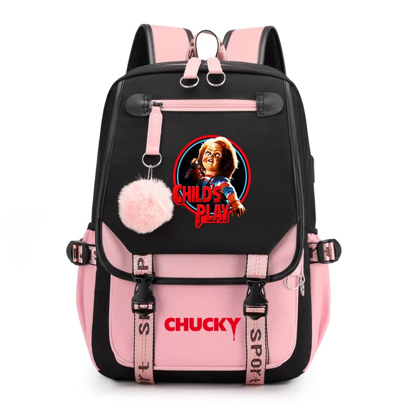Horror Movie Child's Play Chucky Backpack Teenager School USB Charging Bags Men Women School Bag Travel Mochila