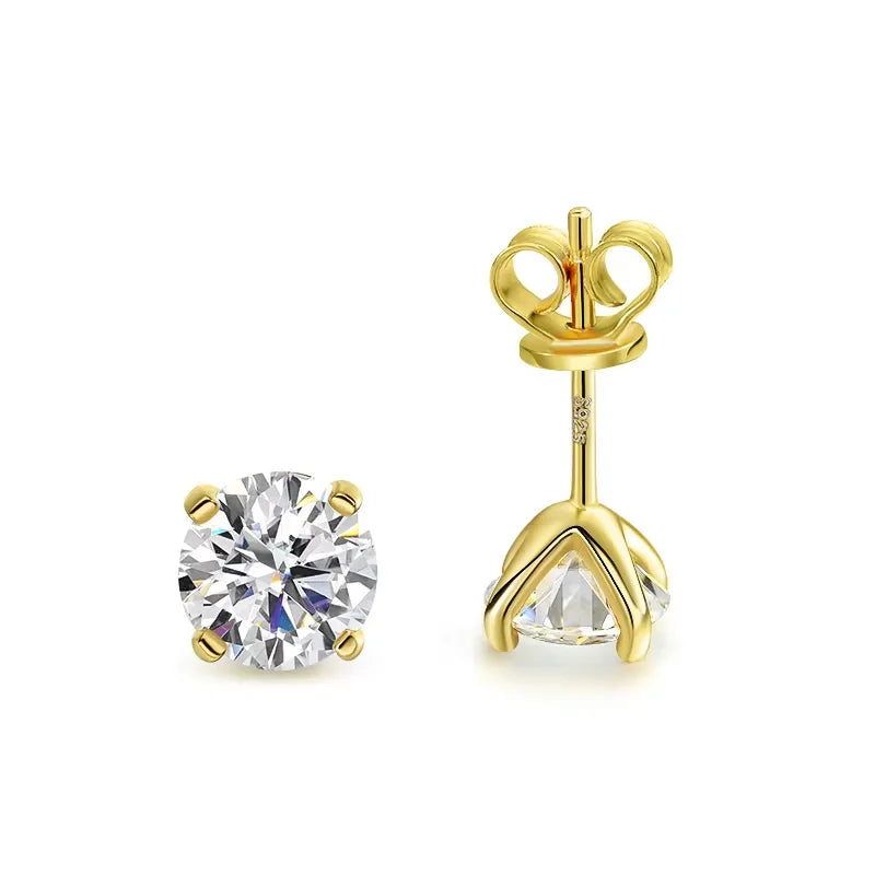 Smyoue Original S925 Sterling Silver Moissanite Stud Earrings VVS Round Cut 18k Gold Imitation Diamond Ear Studs for Women Gift