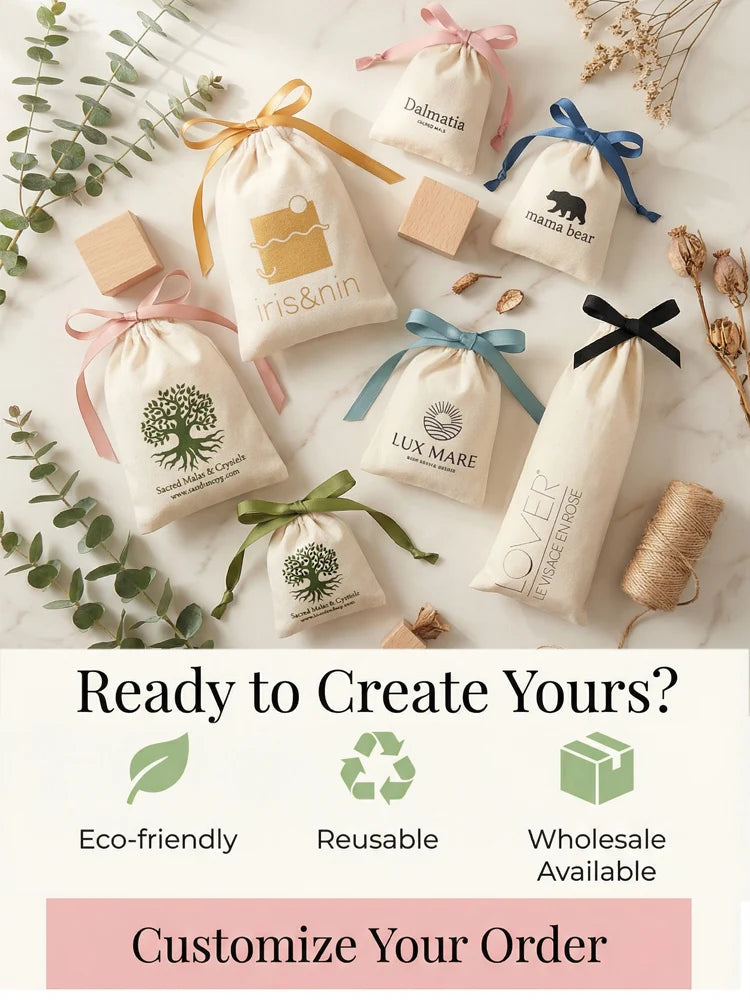 Small White Cotton Gift Bags Custom Party Muslin Linen Drawstring Bag Perfume Jewelry Logo Pouch