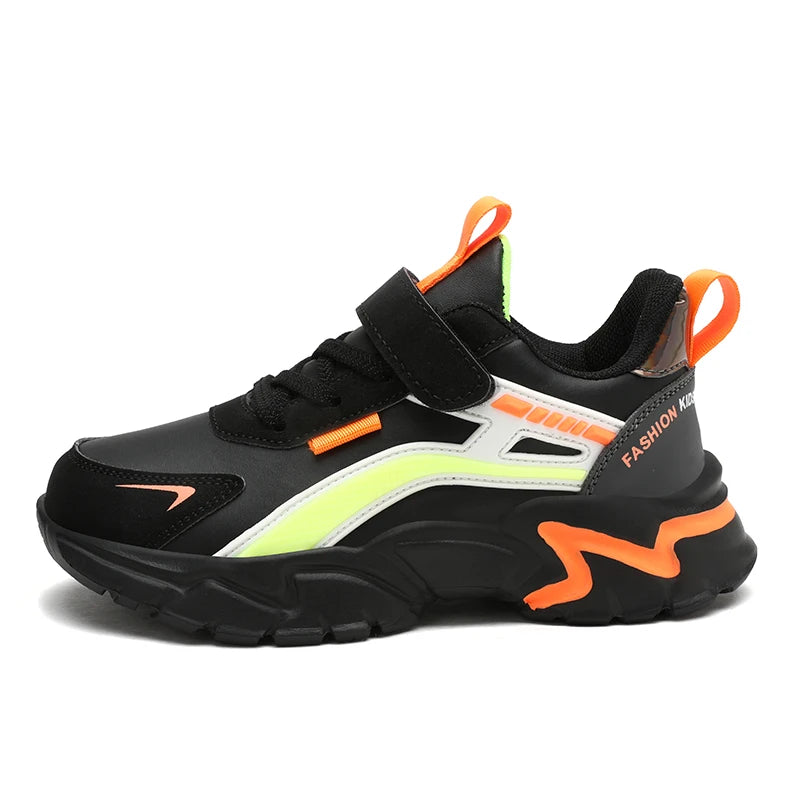 New Sport Sneaker Kids Boys Casual Shoes for 5-16Years Old Children Leather Non-Slip Fashion Tenis Shoes Soft Soled Black Shoe