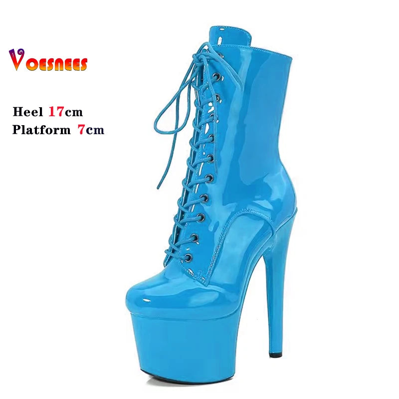Red 17CM/6Inchs Women Boots Sexy Fashion Catwalk Knight Boots PU Upper Exotic High Heel Platform Party Boots Pole Dance Shoes