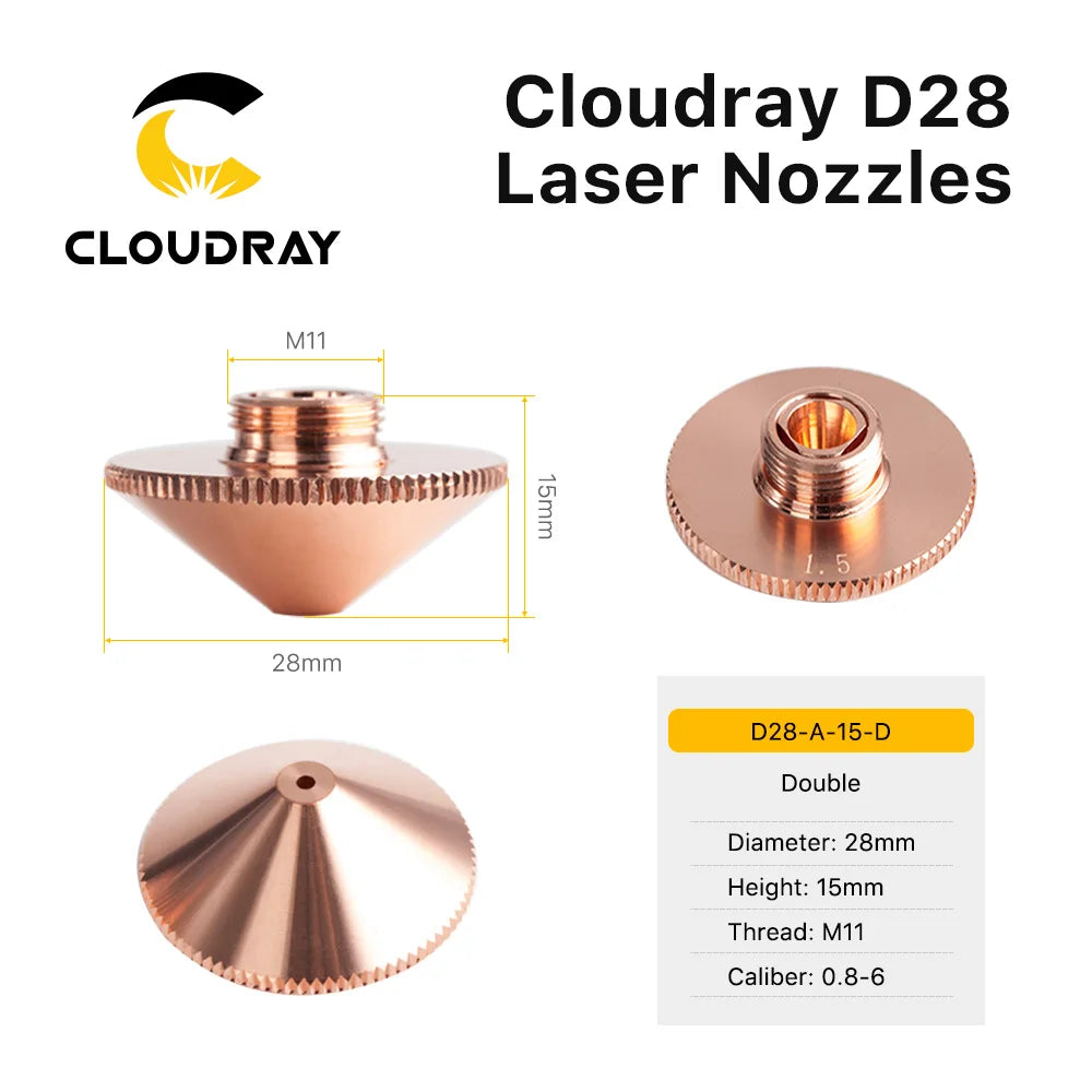 Cloudray Laser Nozzle Single Double Layer Dia.28mm Caliber 0.8 - 6.0mm for Precitec WSX Raytools Fiber Laser Cutting Head