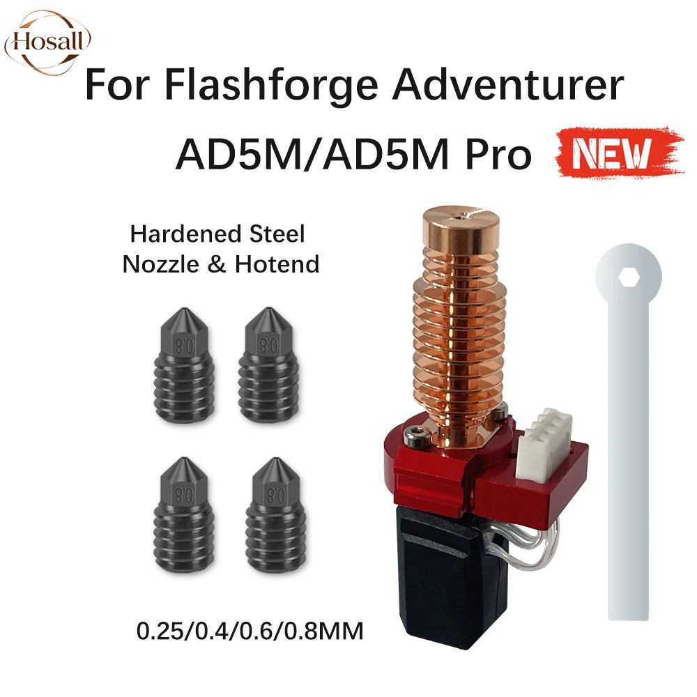 For Flashforge Adventurer 5m Nozzle Hardened Steel 0.25 0.4 0.6 0.8 More Wear Resistance Upgrade Ad5m Hotend Heat Up Faster