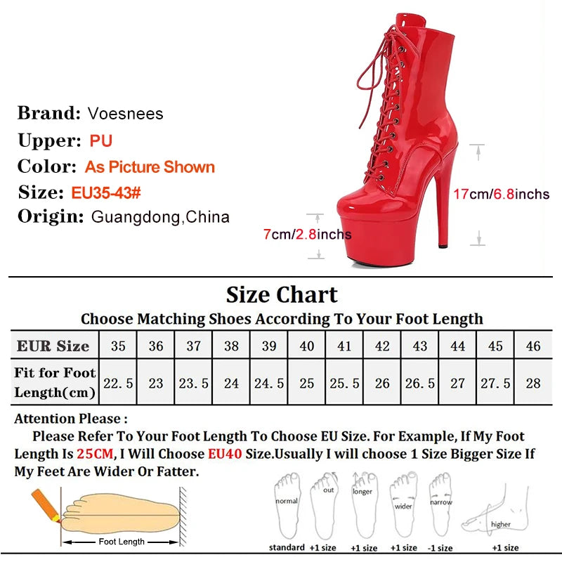 Red 17CM/6Inchs Women Boots Sexy Fashion Catwalk Knight Boots PU Upper Exotic High Heel Platform Party Boots Pole Dance Shoes