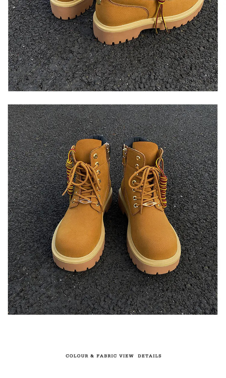 Original design Mading boots for men leather height increased by 4.5CM black retro workwear shoes British style short boots