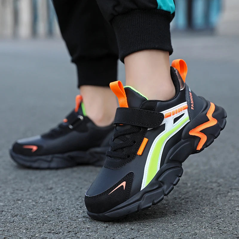New Sport Sneaker Kids Boys Casual Shoes for 5-16Years Old Children Leather Non-Slip Fashion Tenis Shoes Soft Soled Black Shoe