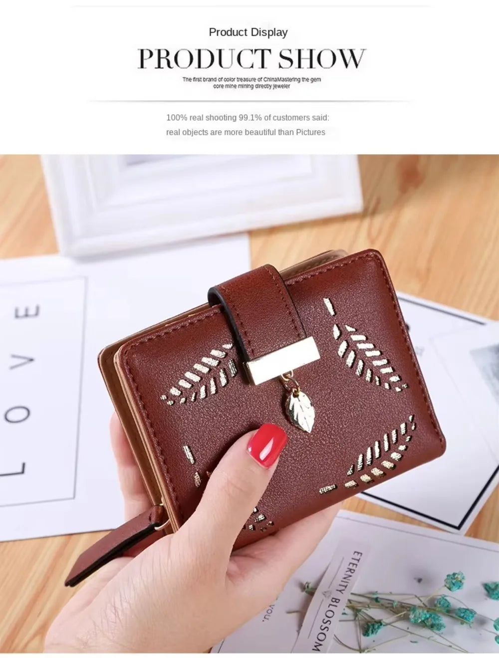 Luxury Women Wallet Leather Purse Short Zipper Clutch Bag Small Hollow Out Leaves Design Fashion Brand Wallets