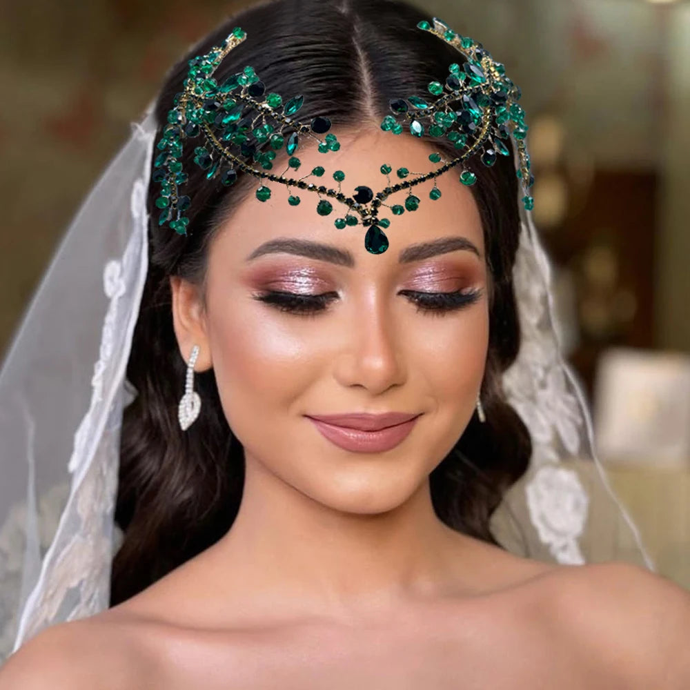 DZ215 Bling Indian Pendant Forehead Chain Jewelry Tiara Headpiece Bridal Headdress Crystal Wedding Headwear Accessories Gift