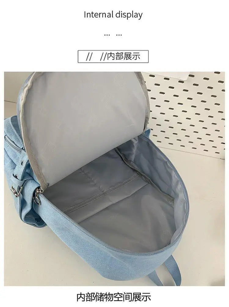 HAEX Denim Women Backpacks 2026 Large Capacity Harajuku DIY Anime Badge Ita Bag Female Student Daily Commute Mochilas Para Mujer