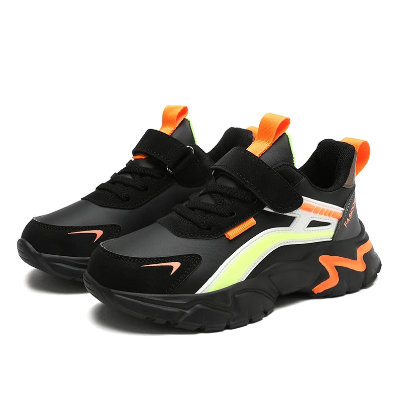 New Sport Sneaker Kids Boys Casual Shoes for 5-16Years Old Children Leather Non-Slip Fashion Tenis Shoes Soft Soled Black Shoe