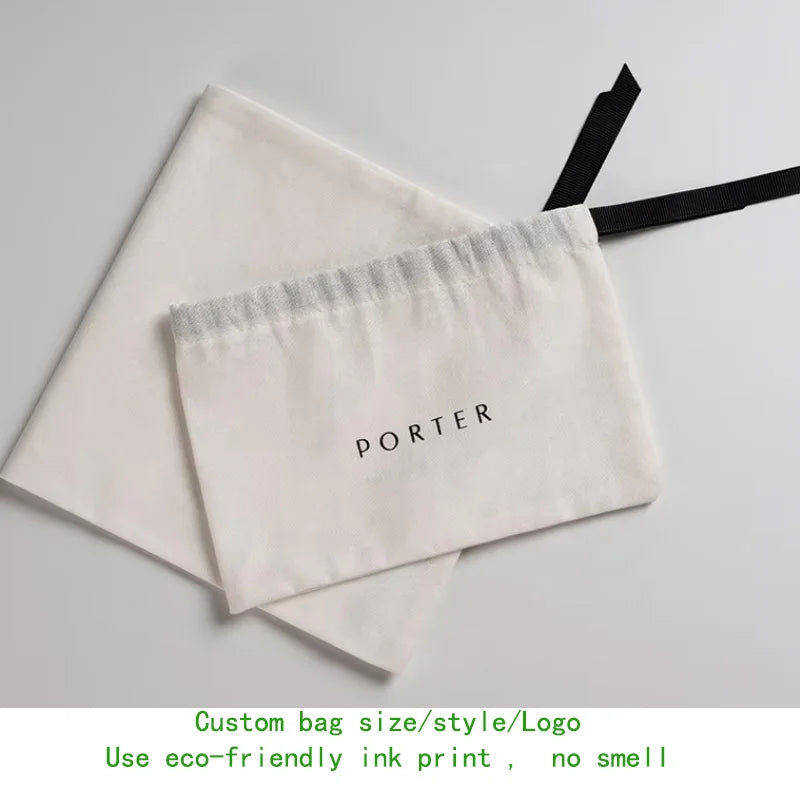 Small White Cotton Gift Bags Custom Party Muslin Linen Drawstring Bag Perfume Jewelry Logo Pouch