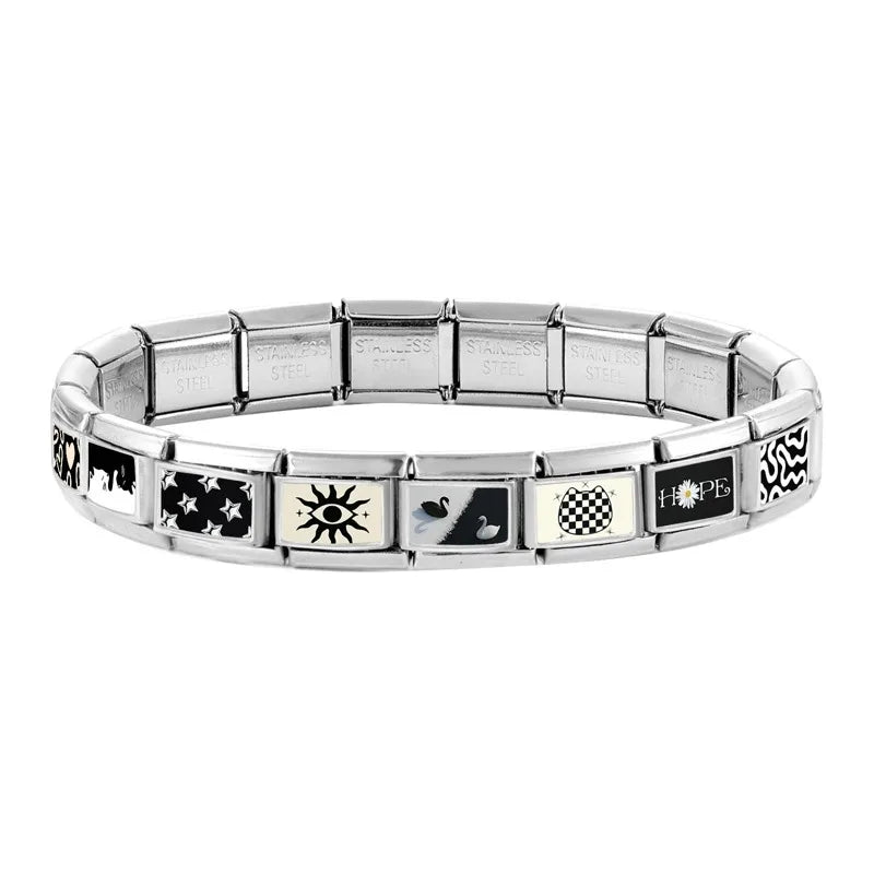 Personalized Black and White Moon Stars Cloud Italian Charm Links Fit 9mm Stainless Steel Bracelet Men Women DIY Making Gifts