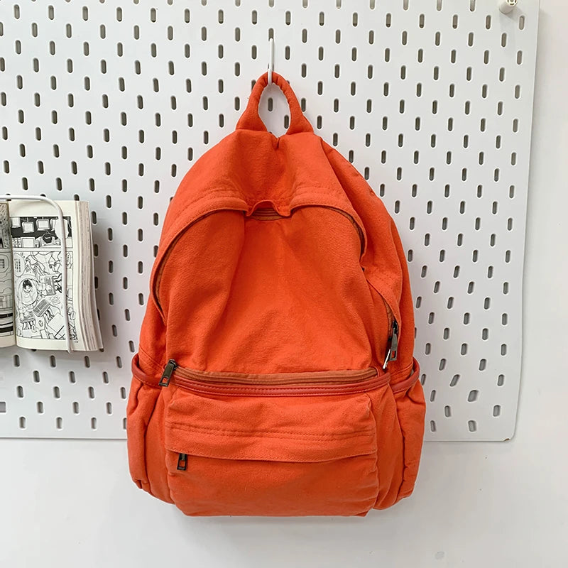 Simple Solid Color Canvas Backpack For Women College Student Vintage Laptop Bag Kawaii Ladies Travel Backpack Fashion Schoolbag