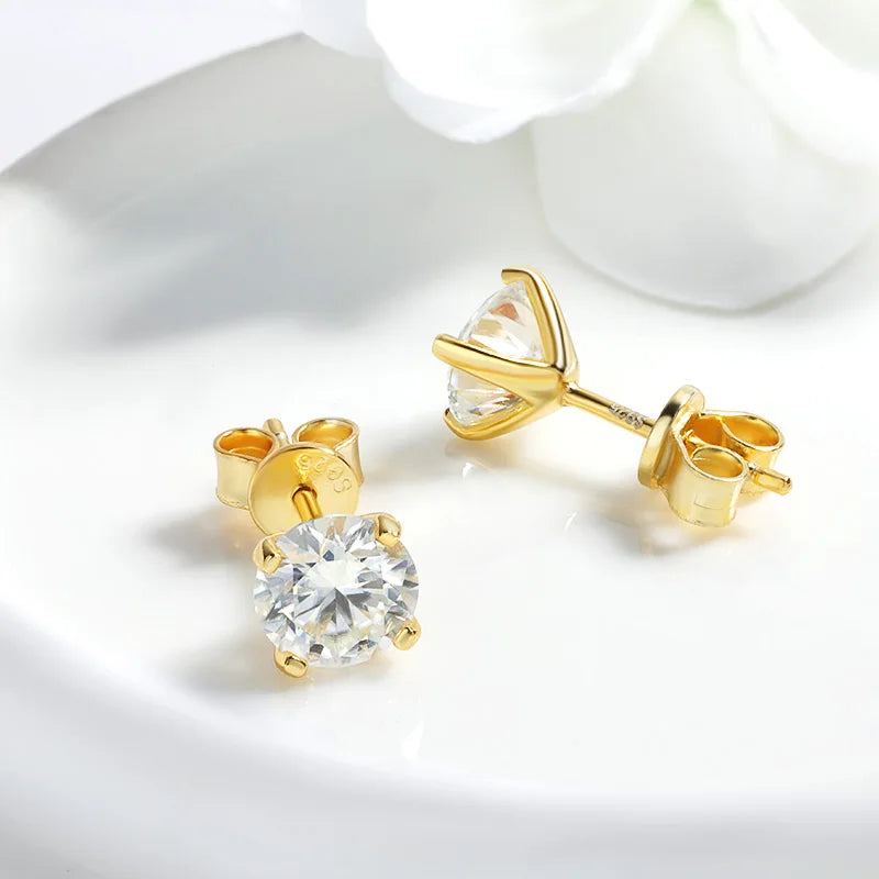 Smyoue Original S925 Sterling Silver Moissanite Stud Earrings VVS Round Cut 18k Gold Imitation Diamond Ear Studs for Women Gift