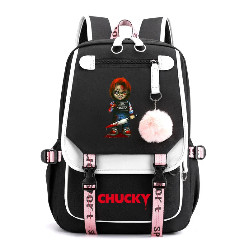 Horror Movie Child's Play Chucky Backpack Teenager School USB Charging Bags Men Women School Bag Travel Mochila