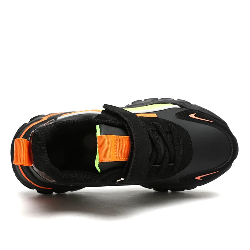 New Sport Sneaker Kids Boys Casual Shoes for 5-16Years Old Children Leather Non-Slip Fashion Tenis Shoes Soft Soled Black Shoe