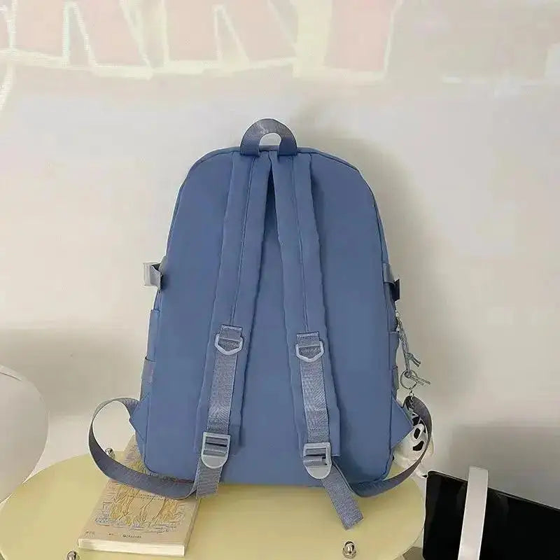 Preppy School Bag Student Backpack Nylon Cute Girl Backpack Badge Pendant Travel Bag