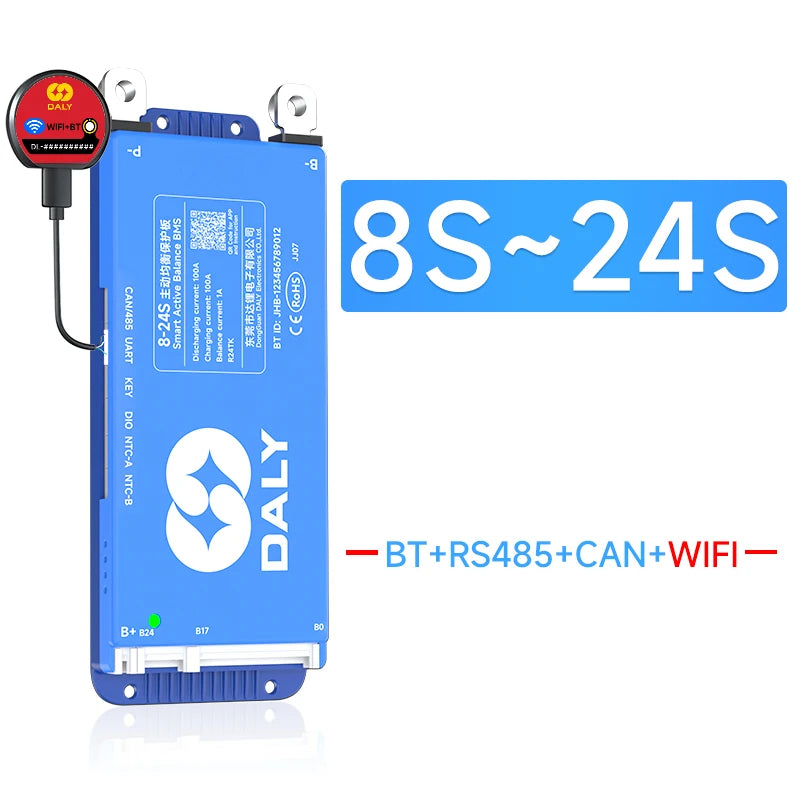 DALY BMS Smart WIFI BMS 4S 12V 8S 24V 16S 48V 80A 100A 1A Active Balancer Built In Bluetooth RS485 CANBUS for Lifepo4 Li-ion LTO