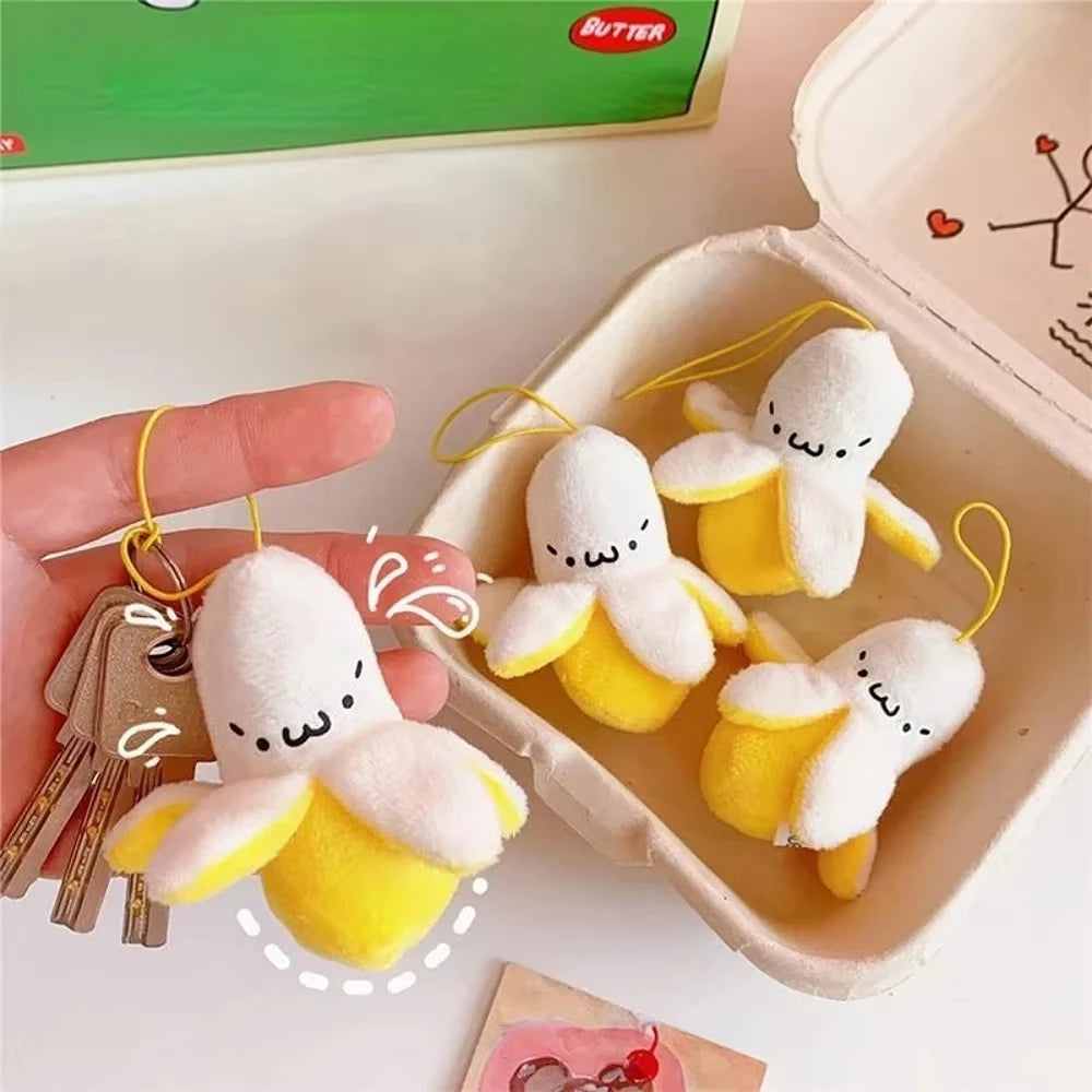 1-10pcs Cartoon Plush Banana Keychain on Backpack Hairy Kawaii Banana Pendant for Women Men Kid Toy Doll Key Chain Bag Car