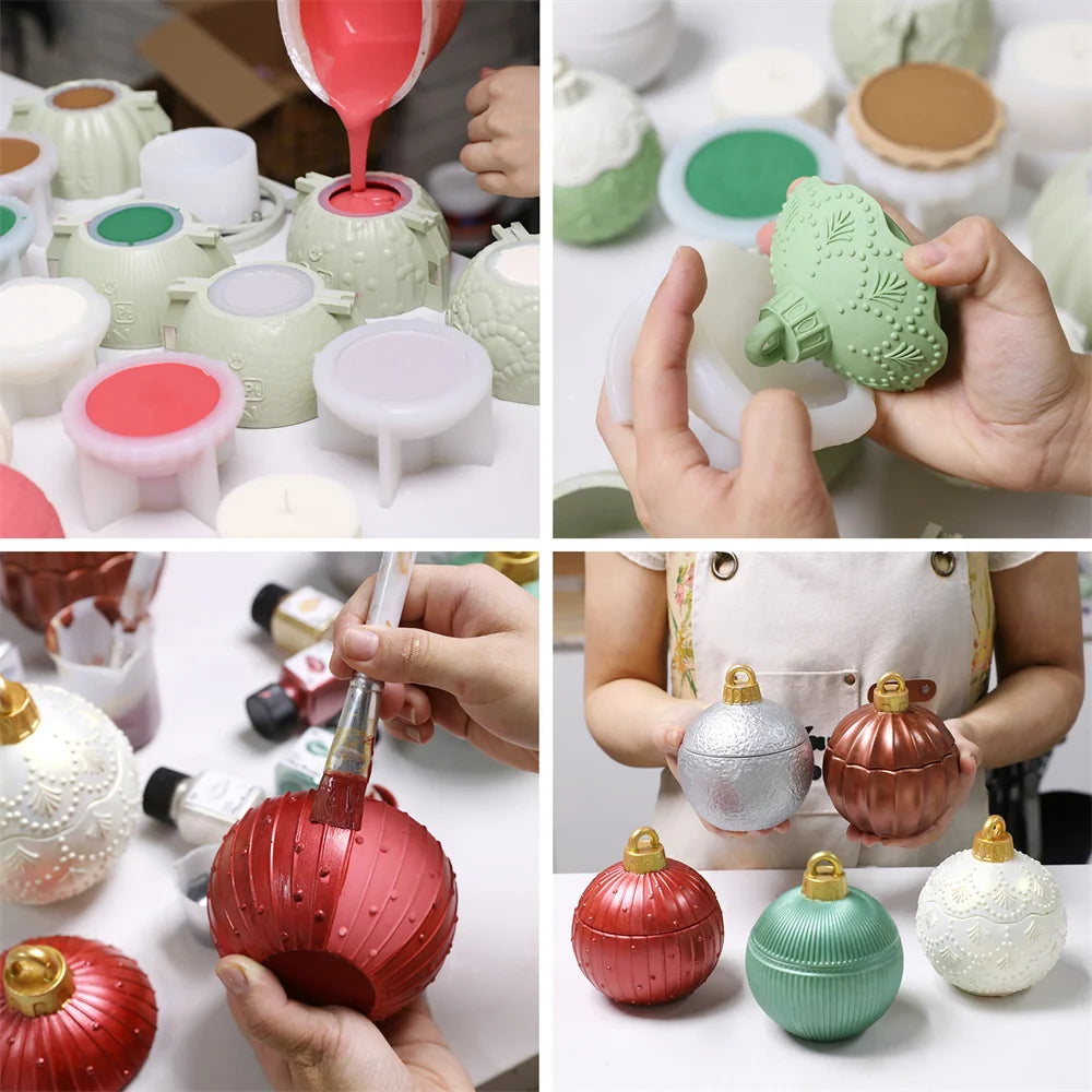 Twinkle Bauble Candle Jar Concrete Jesmonite Silicone Mold 4 oz Candle Refill Mold Christmas Home Decoration