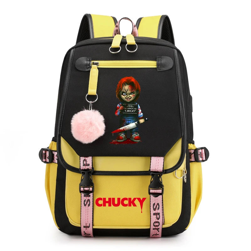 Horror Movie Child's Play Chucky Backpack Teenager School USB Charging Bags Men Women School Bag Travel Mochila