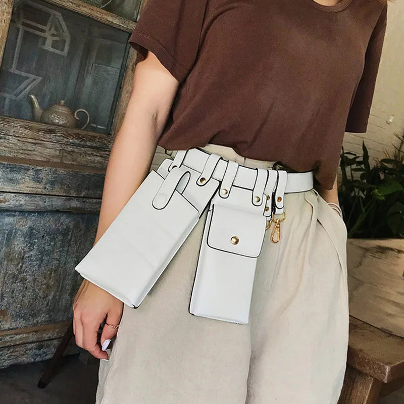 2 Pcs Women Waist Bag Hip Hop Leather Belt Bags Tactical Crossbody Chest Bag Female Fanny Pack Small Designer Luxury Hip Pocket