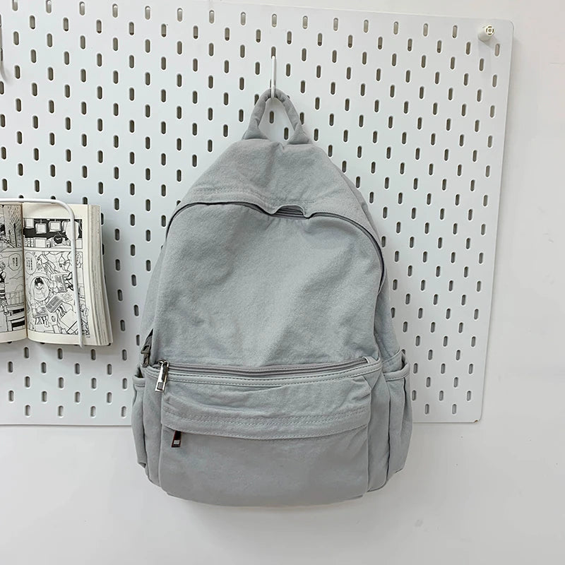 Simple Solid Color Canvas Backpack For Women College Student Vintage Laptop Bag Kawaii Ladies Travel Backpack Fashion Schoolbag