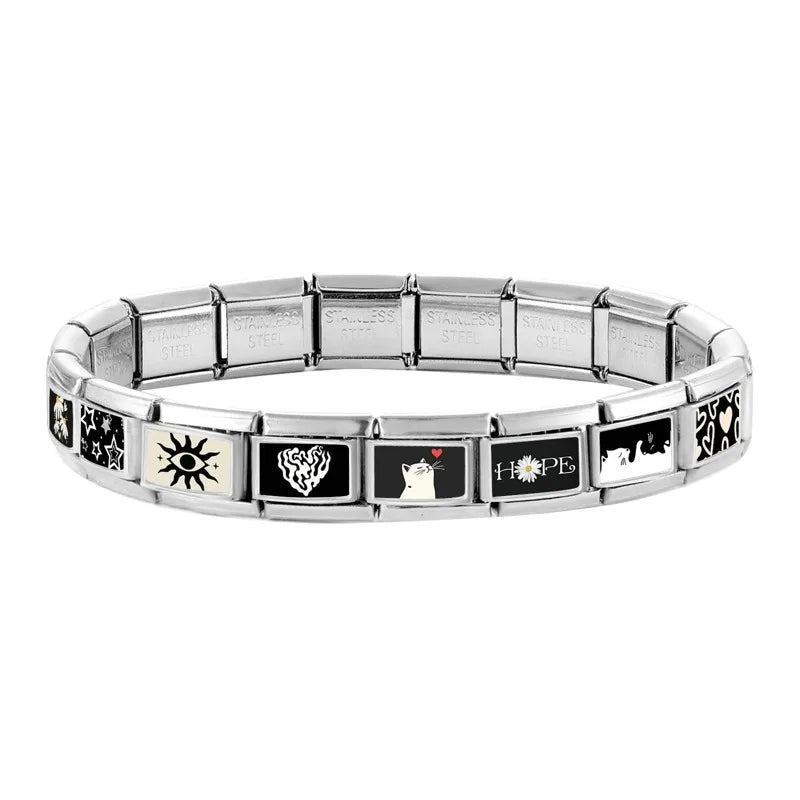 Personalized Black and White Moon Stars Cloud Italian Charm Links Fit 9mm Stainless Steel Bracelet Men Women DIY Making Gifts