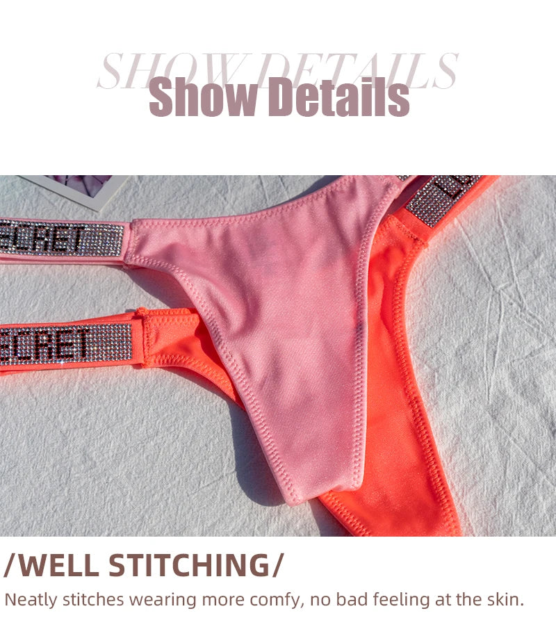 Sexy Panties G-string Sports Women Thong T-back Fitness Secret Rhinestone Sexy Lingerie Letter Diamonds Female Underwear