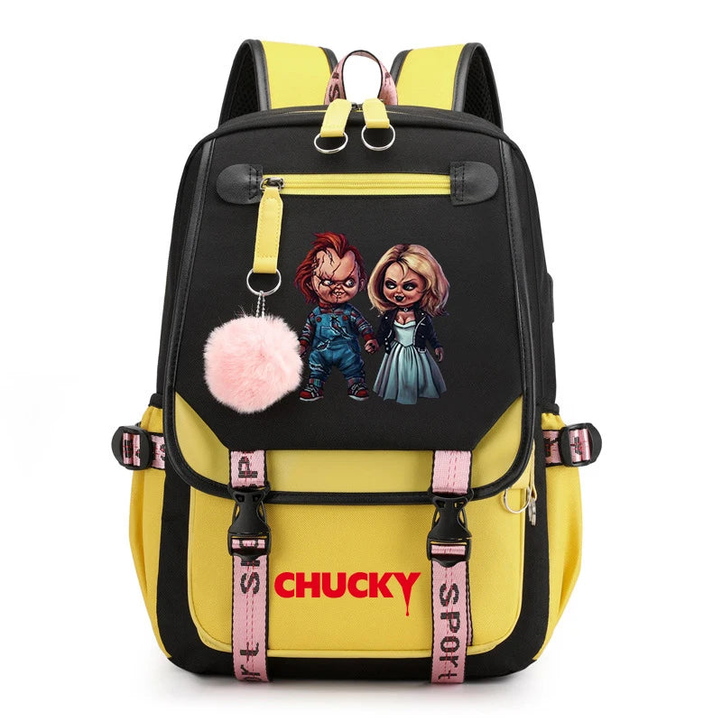 Horror Movie Child's Play Chucky Backpack Teenager School USB Charging Bags Men Women School Bag Travel Mochila