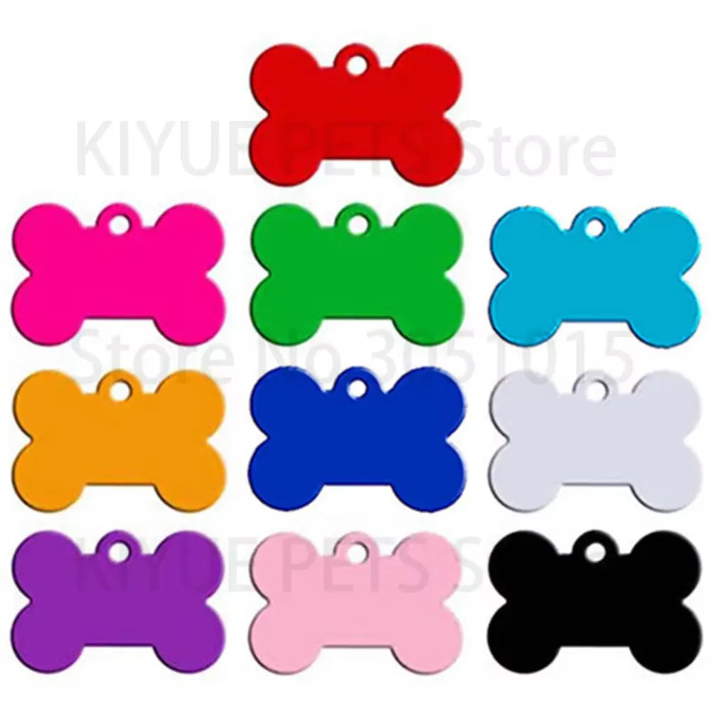 Wholesale 20pcs Bone Double Sides Personalized Dog ID Tags Aluminum Customized Cat Puppy Name Phone No.  Tags Plate Keyrings