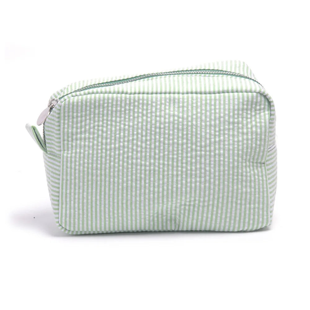 Seersucker Ruffle Cosmetic Bags Pink/Purple Striped Storage Make Up Bags for Women Lady with Zipper Travel Bag Makeup Bag
