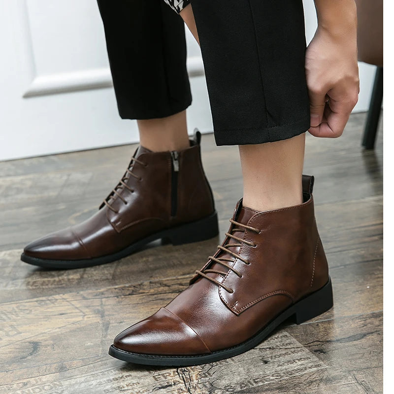 Luxury Designer Men's 38~48 Genuine Leather Italian Brand Dress Shoes Men Fashion Chelsea Casual Boots Retro Ankle Boot Footwear
